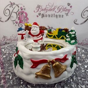 Avon magnet skating White Holiday Santa Music Box with Gold Bells  Green Tree